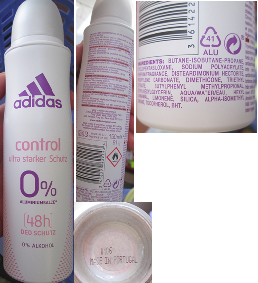 Antiperspirant Adidas, control ultra starker Schutz, 0 % ALUMINIUMSALZE, (48 h) DEO SCHUTZ, 0 % ALKOHOL: Fotografie